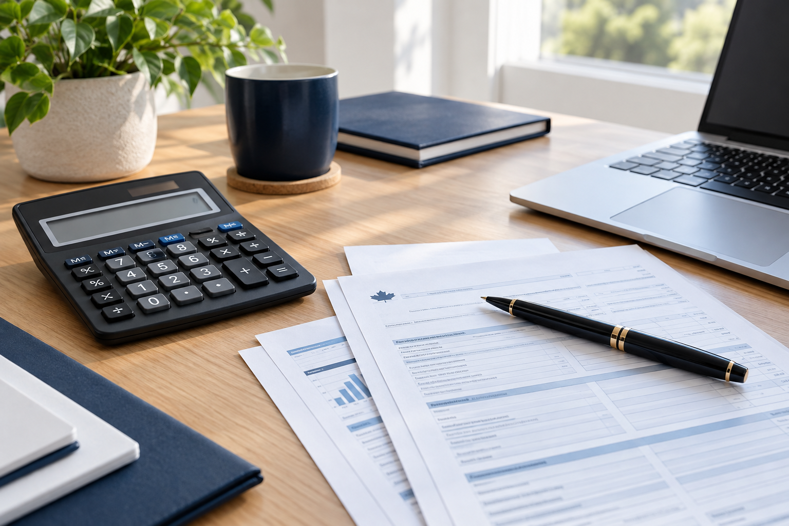 Calculator and accounting documents on a desk